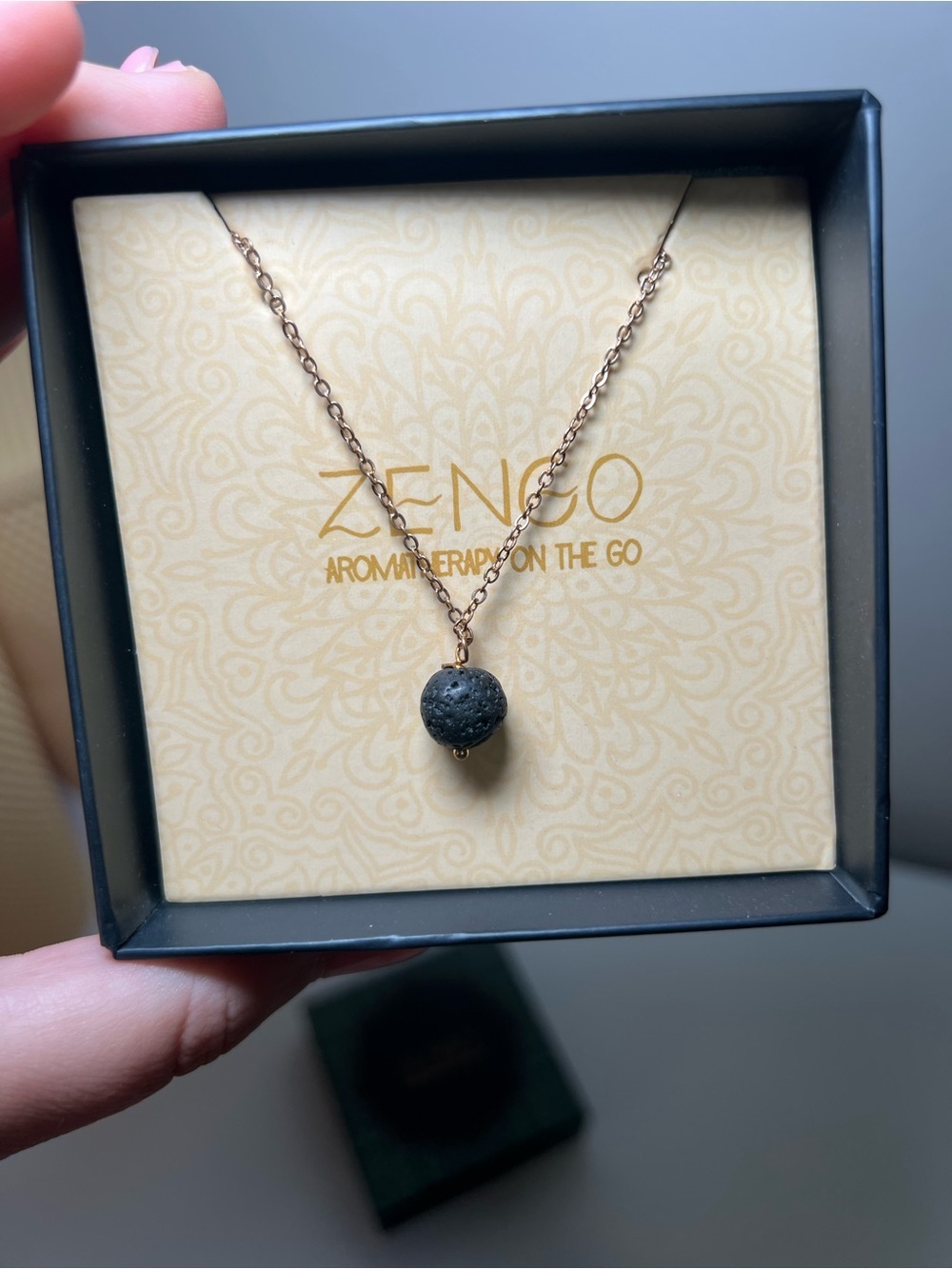 Black Lava Stone Aromatherapy Heart Necklace - Picture 2 of 3